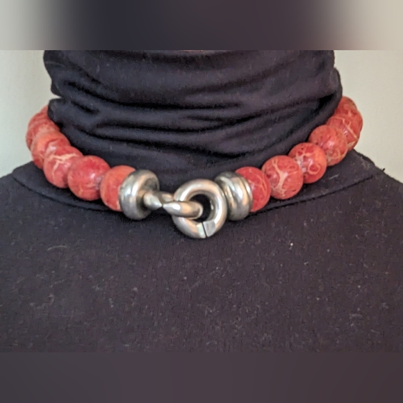 Coral Choker Necklace with Silver Clasp - Picture 5 of 5